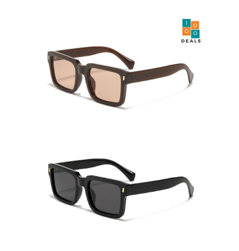 Sigma Matte Black & Brown Rectangle Sunglasses -Pack Of 2